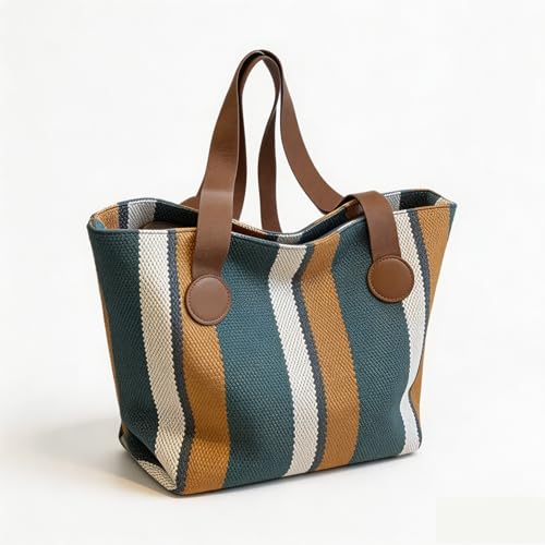 Bolso tote grande de lona a rayas para mujer miniatura 1