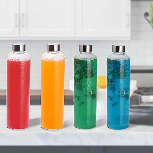 Image of SIMPARTE Borosilicate GlassWater Bottles 500ml | Leak-Proof, Freezer Safe, Wide Mouth | Stainless Steel Cap | Great for School, Gym, Office Use | Set of 4