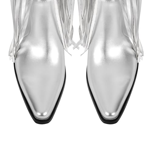 Image of richealnini Western Thigh High Cowboy Boots with Fringe Over Knee Wide Calf Cowgirl Boots