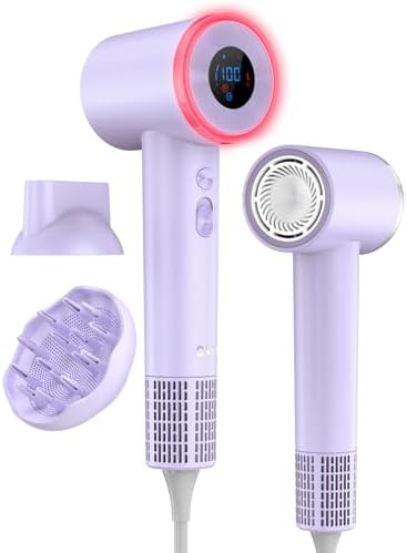 Diffuser Hair Dryer, High Speed Fast Drying Hair Dryers, Negative Ionic Professional Blow Dryer with 110000 RPM Brushless Motor, Lightweight Low Noise Thermo-Control Hairdryer, Travel with Nozzle