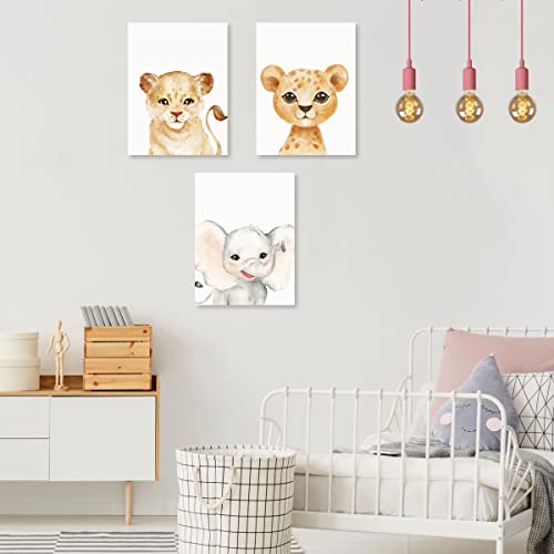 Bincue Cute Zoo Animals Canvas Wall Art Prints For Kids Nursery Baby Room Decor Lion Monkey Elephant Giraffe Leopard Zebra Wild Animals 6 Pieces Framed Canvas 12" X 16" #TOP4
