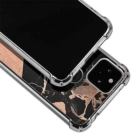 Skinit Clear Phone Case Compatible with Google Pixel 5 - Black and Rose Gold Marble Split Design