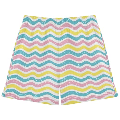 pnyoin Girl's Shorts Cute Colorful Zig Zag Athletic Running Shorts with Pockets Size 9-10t Multi
