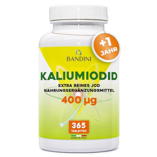Bandini Jod 400g - 365 vegane Kaliumjodidtabletten - Hochdosiertes Kaliumjodid 400 mcg - 1 Tablette pro Tag für 1 Jahr - Reines Jod in leicht zu schluckenden Mikrotabletten - Glutenfrei und GMO-frei