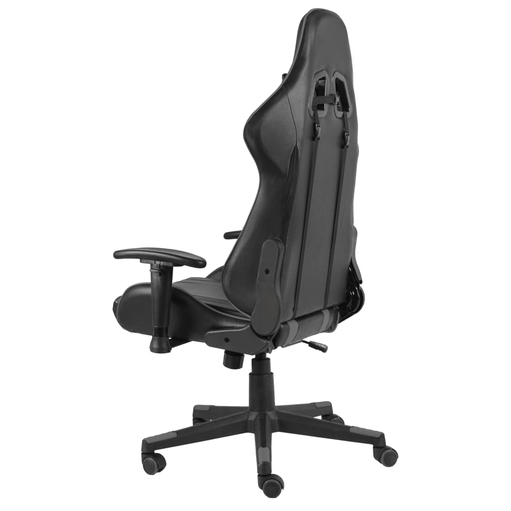Silla de juegos giratoria gris PVC con respaldo ergonómico y reposabrazos ajustable para oficina y juegos, altura regulable, con soporte para cabeza y lumbar