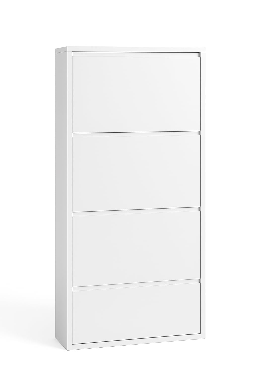 formood 4 Tier Metal Shoe Cabinet – Slim 15cm Wall Mounted Cupboard with Pulldown Doors, Modern Hallway & Entryway Storage Unit, Holds 10–12 Pairs -Matte White