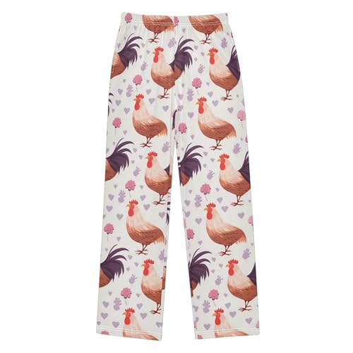 Rooster Hens Long Pajama Pants Elastic Waist PJ Bottoms with Pockets S A1115482