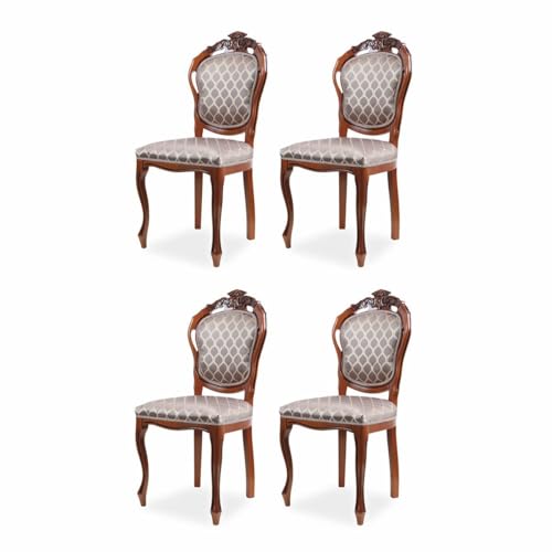 Casa Padrino Juego de 4 sillas de comedor barroco de lujo, con estampado gris/marrón, altura de 102 cm