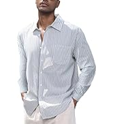 Mens Cotton Linen Shirts Long Sleeved Striped Button Down Shirt Casual Shirt