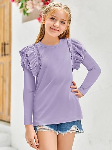 rrhss Girls Ruffle Long Sleeve Shirts Kids Cute Fitted Crew Neck Ribbed Knit Tops Clothes4