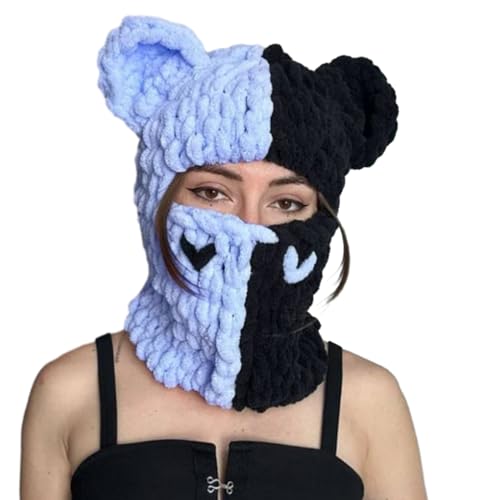 NUEAYMS Windproof Balaclava Hat for Men Women Bear Ears Halloween Knitted Hat Beanies Warm Full Face Cover Ski Mask Hat