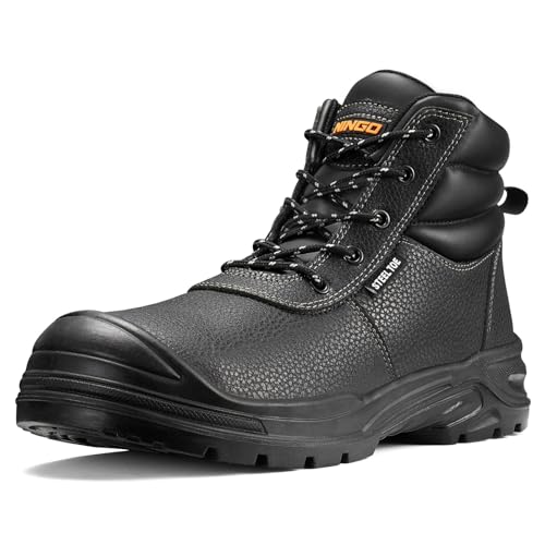 Image of NINGO Steel Toe Work Boots for Men, Non Slip & Puncture Resistant Construction Boots with Breathable Lining, EH Protection, Comfortable Mens Safety Leather Work Shoes for Industrial, Walking Warehouse