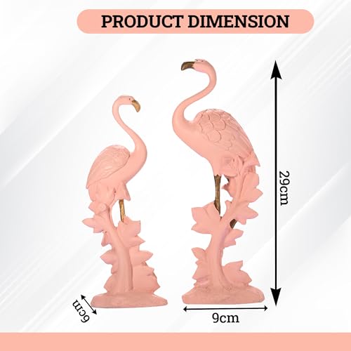 Image of Kuber Industries 3x9 Inch Flamingo Figurines Idol for Decor & Giffting Item | Set of 2 Resin Loveing Bird Showpiece for Home Decor, Office Table | Pink