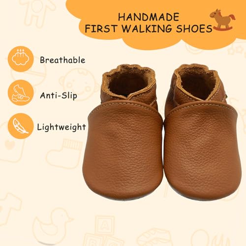 YALION Soft Leather Baby Shoes Moccasins Slip-on Boys Girls Slippers with Elastic Ankle, Anti-Slip First Walking Crib Shoes for Infant Toddlers2