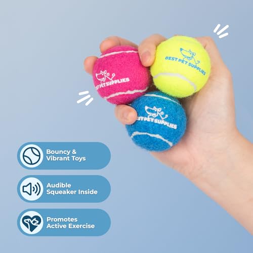 Image of Best Pet Supplies Interactive Squeaky Dog Chew Toy, Ideal Dog Toys for Chewers, Small, Medium & Large Dogs, and Fetch Lovers - Tennis (Assorted Color), Small (Pack of 8)