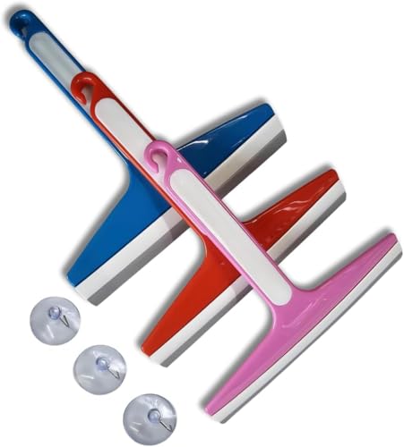 Image of Shower Squeegee for Glass Doors, Sticking Hook, Cleaner for Bathroom, Multi-Purpose Rubber Squeegee for Shower, Glass Window Wiper, Car Windshield, Mirror, Kitchen Sink,7.5,inch, 3 Color (Set of3)