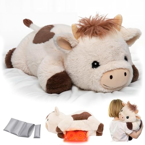 Weighted Stuffed Animals with Microwavable Heating Pad - 5lb or 2.13lb Adjustable, Heatable & Coolable Cow Plush for Relaxation, Removable Inner Pad, Perfect Plush Gift for Kids, Adults (23 Inch)