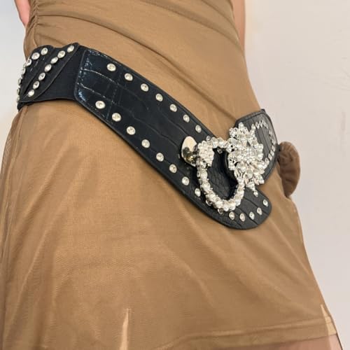 Luxurious Wide Waist Belt Adjustable Elastic Girdle Feature Rhinestoned for Evening Parties and Weddings Wear3