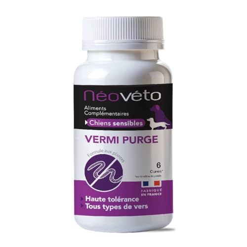 NEOVETO - Vermipurge Chiens Sensibles - Vermifuge Haute Tolérance naturels - Actifs agréés par Les Services Vétérinaires Français - Fabriqué en France - Facile à...