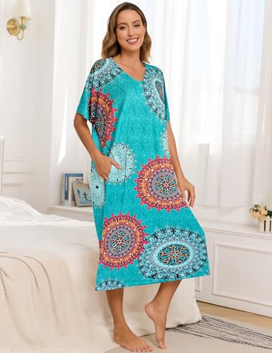 Image of Bloggerlove Women's Caftan Nightgown with Pockets, Long House Dress