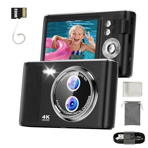 32GB Digitalkamera Kinder Fotokamera: 48MP Anti-Shake Kinderkamera Foto mit 2,8 Zoll 4K-Bildschirm, Vlogging Fotoapparat für YouTube 16X Digital Zoom Kompaktkamera für Fotografie