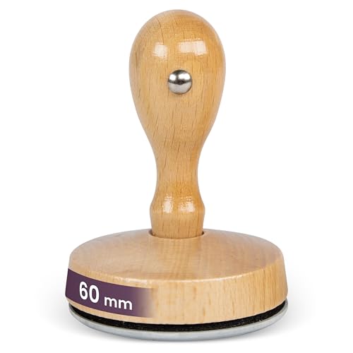 JUST REFINE® Sello Personalizable con Logotipo o Texto: Sello de Empresa, Dirección y Fecha en Madera - Varios Tamaños Disponibles, Diseñe a Su Medida (60mm)