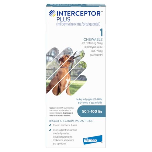 Interceptor Plus Prevention for Heartworm + 4 Other Worms for Dogs 50.1-100 lbs. | 1 Chew, 1-Month Supply