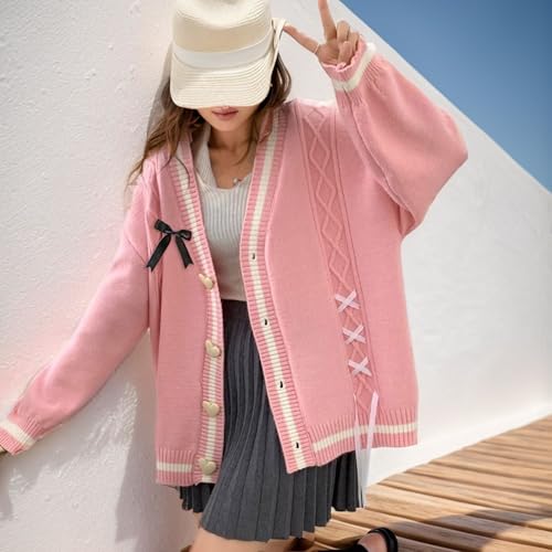 Image of Chevara Women's Cute Sweet Cardigan Sweater Kawaii School Uniform Button Long Sleeve V-Neck Knitted Outerwear
