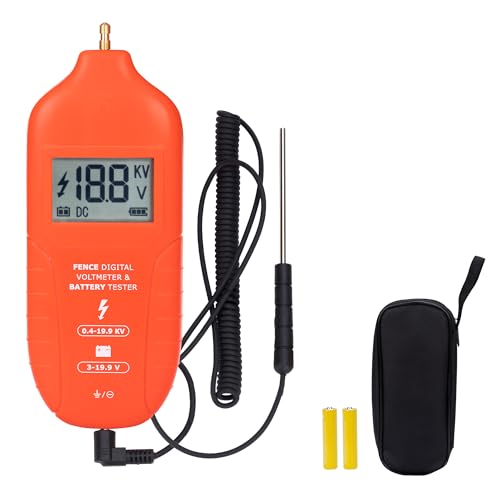 Image of Electric Fence Tester Fault Finder Digital Electric Fence Voltage Tester Max 19.9kv, Fence Voltage Tester with Large LCD Display, Grounding & 1.5V Battery Included
