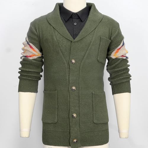 Cardigan Sweater for Men Jacquard Knit Shawl Collar Button Down Vintage Sweaters with Pockets4