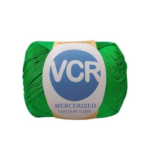 Image of VCR 4 Ply Green 100% Mercerized Cotton Yarn, 60 Grams Hank, 190 Meters Length, Cotton Combed Ball, Smooth and Glossy Crochet Yarn for Crochet and Knitting, Pack of 1, Suitable for DIY Crafts