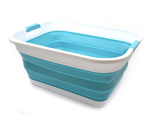 Image of SAMMART 41L (10.8 gallon) Collapsible Plastic Laundry Basket-Foldable Pop Up Storage Container/Organizer-Portable Washing Tub-Space Saving, Water capacity: 32L (8.4 gallon) (Rectangular, Bright Blue)