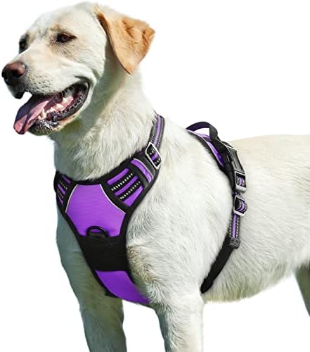 Eagloo Dog Harness, No Pull Pet Harness for Large Dogs, Front Clip Vest Harness Adjustable, Soft Padded Dog Vest, Reflective No-Choke Breathable with Easy Control Handle, Green, L
