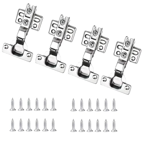 Image of 4 Pcs Soft Close Hinges, 3D Adjustable Steel Concealed Cabinet Hinges, Modern Half Overlay Door Hin-ges with 24 Screws for Kitchen, Bathroom, Bedroom & More