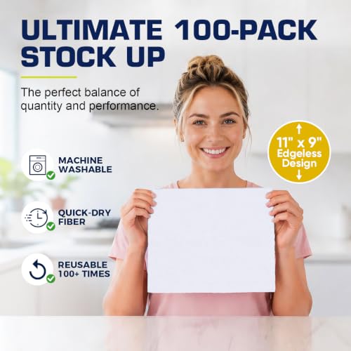 Image of GLIMGLINT Microfiber Cleaning Cloth 100 Pack, Reusable Paper Towels 11 x 9 | Lint Free & Ultra Absorbent Cleaning Rags for Car, Home, Kitchen, Glass & Screen, Washable Shop Towel Rag with Box White