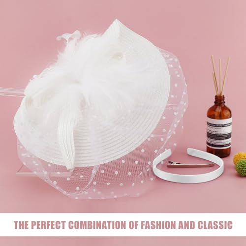 Image of DRESHOW Fascinators Hat Flower Mesh Feathers Hat with Headband Clip 7.9 inch Tea Party Headwear for Women
