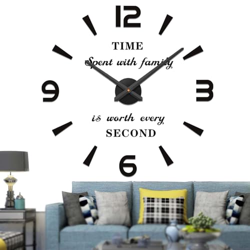 VANGOLD DIY Reloj de Pared sin Marco Espejo Grande 3D Sticker-2 años de garantía (Negro)