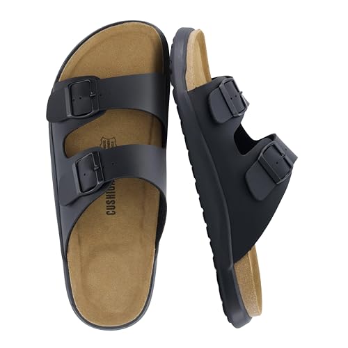 Image of CUSHIONAIRE Mars Double Buckle Slide Sandals for Men with Arch Support, Cork Footbed and EVA Outsole