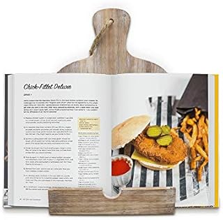Karisky Cookbook Stand Rustic Solid Wood Cookbook Holder Cutting Board Style, Adjustable Recipe Ipad Tablet Stand for Kitchen Counter (Nature)