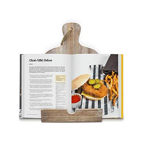 Karisky Cookbook Stand Rustic Solid Wood Cookbook Holder Cutting Board Style, Adjustable Recipe Ipad Tablet Stand for Kitchen Counter (Nature) Cover