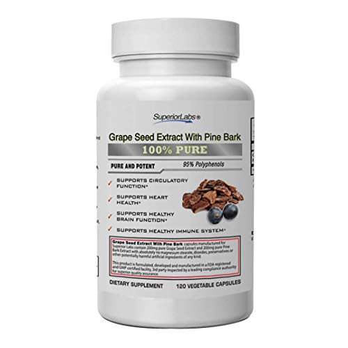 Superior Labs - Grape Seed Extract with Pine Bark - 95% Polyphenols - 400mg Blend, 120 Vegetable Capsules - Supports Circulatory & Healthy Brain Function, Heart Health, and Healthy Immune System
