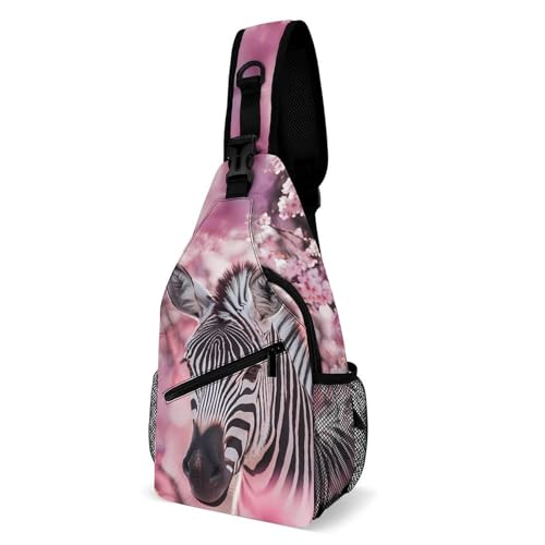 Zebra in Cherry Flowers Crossbody Sling Backpack Casual Chest Bag Fanny Pack for Women Men Travel Hiking