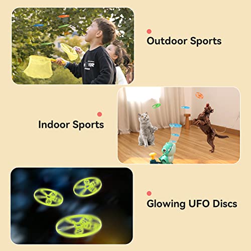 Dinosaur Flying Discs Rocket Launcher For Kids 4-8,Outdoor Activities Flying Butterfly Catching Game-Flying Saucer Dog Toy With 8 Spinner & 2 Catch Nets-Fun Family Outside Toys For Toddler 3 4 5 6 7 #TOP1