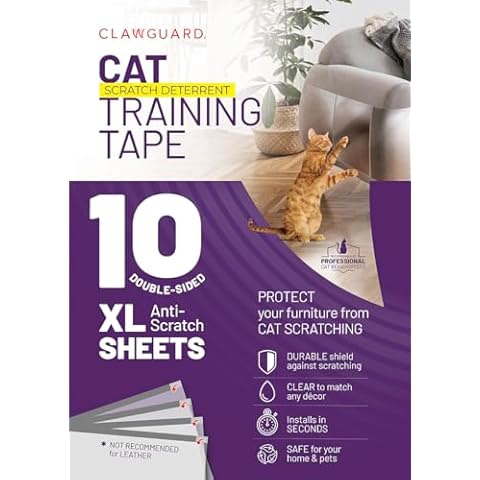 CLAWGUARD Cat Repellant Tape 10 XL Sheets - Cat Scratch Furniture Protector - Cat Deterrent Tape - Cat Anti Scratch Shields - Cat Scratch Sofa Protection - Sofa Drapes Screens and More Cover