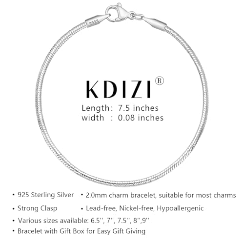 Charm Bracelet 925 Sterling Silver Bracelets for Women 2mm Dainty Snake Chain Bracelet Jewelry Gifts for Her4