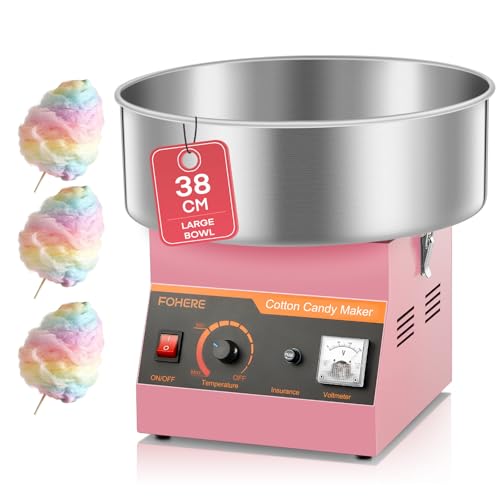 Commercial Candy Floss Machine FOHERE 1000W Cotton Candy Machine Pink Stainless Steel Bowl and Sugar Scoop Perfect for Kids Birthdays Parties Celebrations Carnival