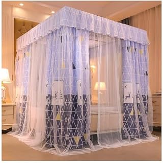 Fabric Bed Drapes Mesh Protection Canopy Shielding Netting,Double Bed Canopy Mosquito net for Single Double beds, Shading and Breathable Bedroom Decorative Bed Curtains with Brackets (Color