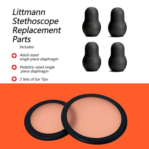 Replacement Accessories Kit Fits Classic 3, Cardiology 3 & Cardiology 4 Stethoscope for Littmann Stethoscope Replacement Parts & Stethoscope Bell Diaphragm Cover and Eartips Replacement Parts(black)