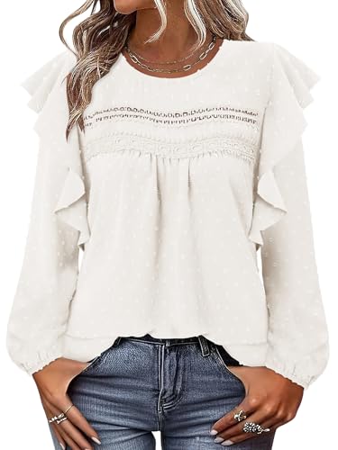 BETTE BOUTIK Womens Boho Fall Long Sleeve Shirts Crewneck Dressy Casual Blouses Trendy Flowy Tops