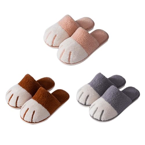 Unisex Shoes, Cute Cartoon Cat Paw Design Plush Slippers, Casual Soft Comfortable Women Home Slippers, Warm Fur for Indoor & Outdoor Couples Use for Fall & Winter, Trending Shoes, Footwear Plus Size